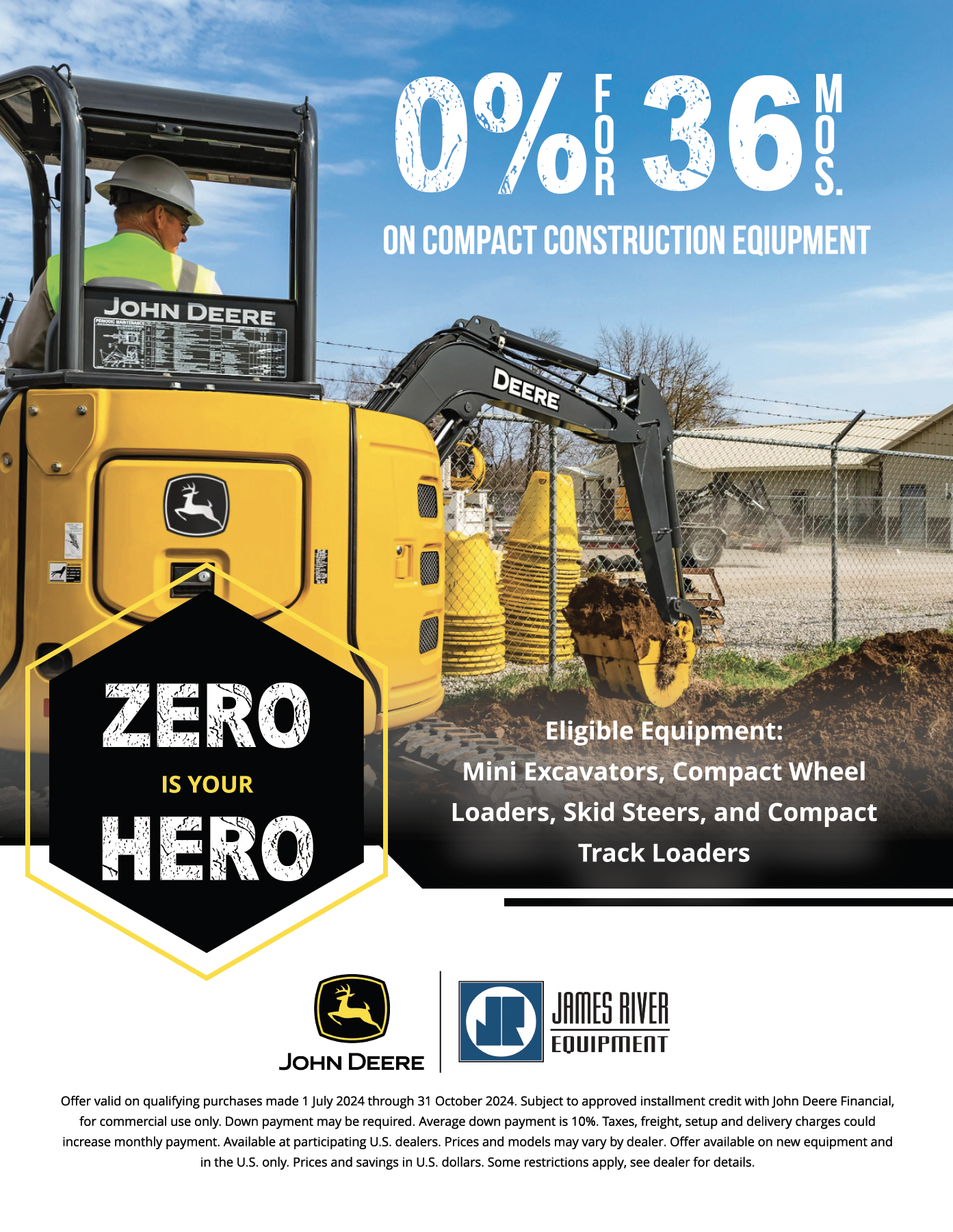 0% for 36 mos on compact construction equipment